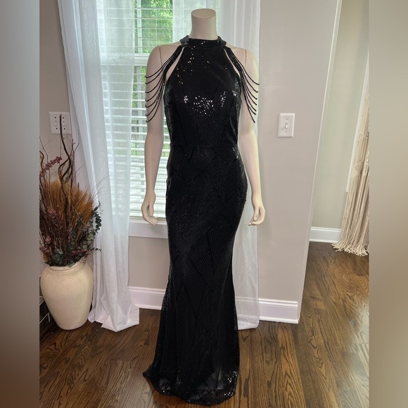 Miss ORD Black Sequin Dress SZ. L - Picture 3 of 9